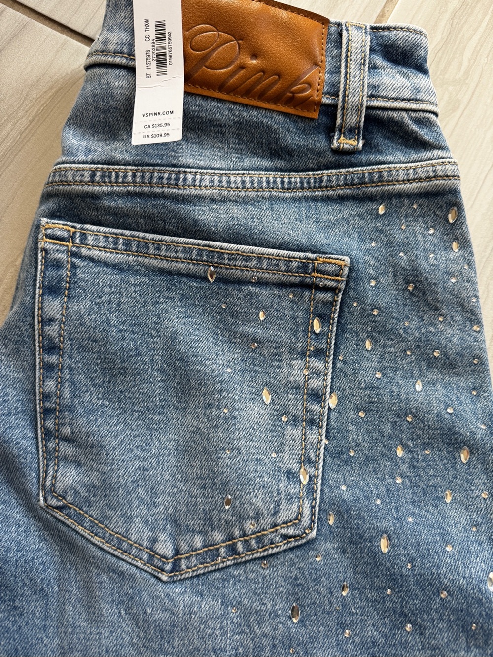 PINK Victoria's Secret Light Blue High-Rise Jeans with Gold Speckle
